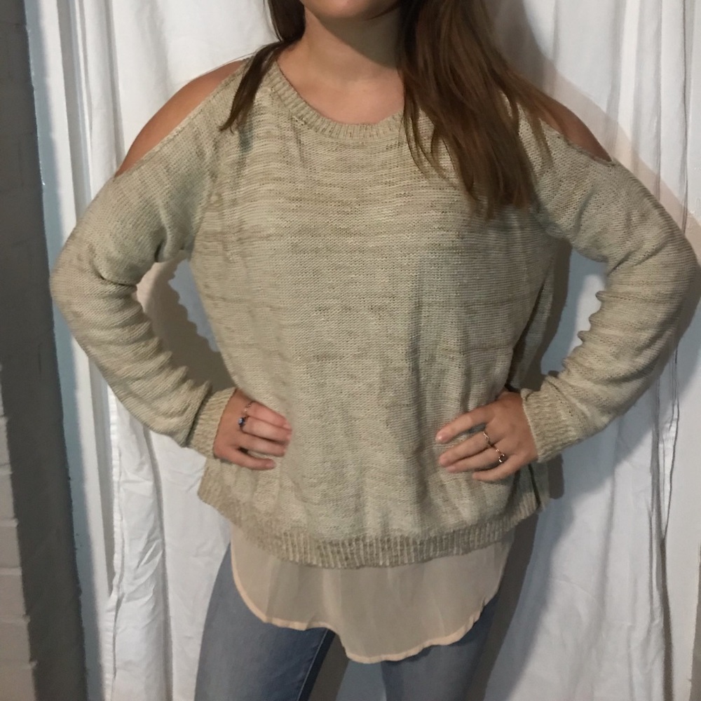 Tan open shoulder sweater